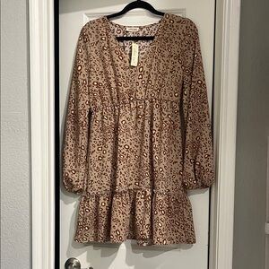 Urban Outfitters Brown and Cream Leopard Patterned Dress